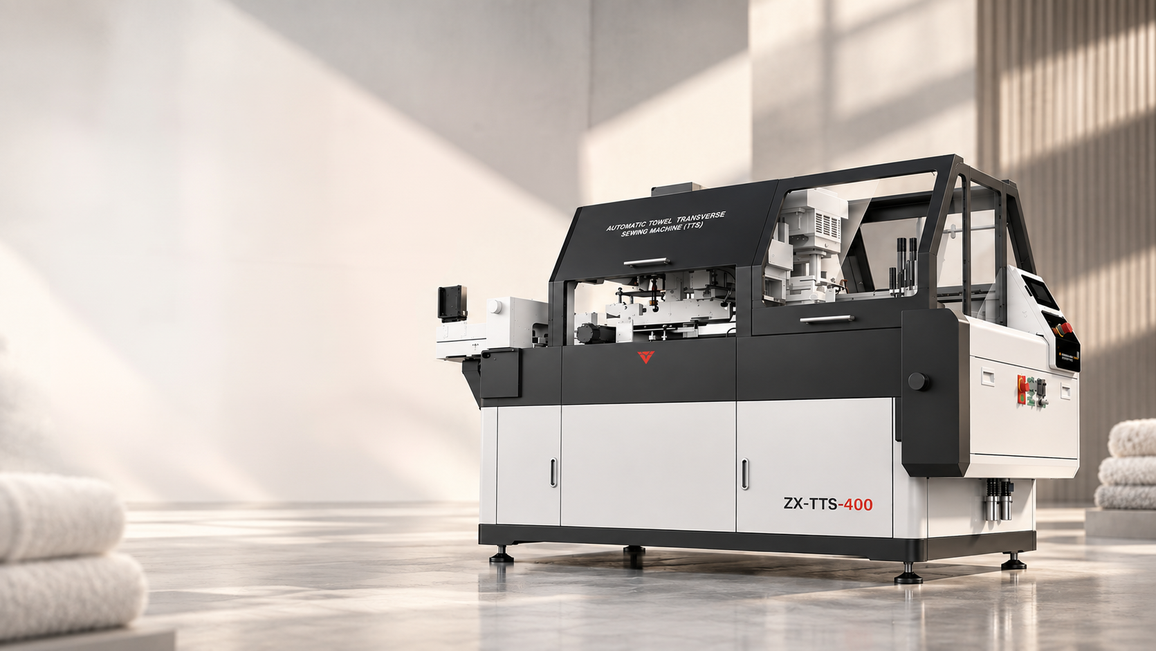 Máquina ZhongXin ZX-TTS 400 em uma fábrica de toalhas